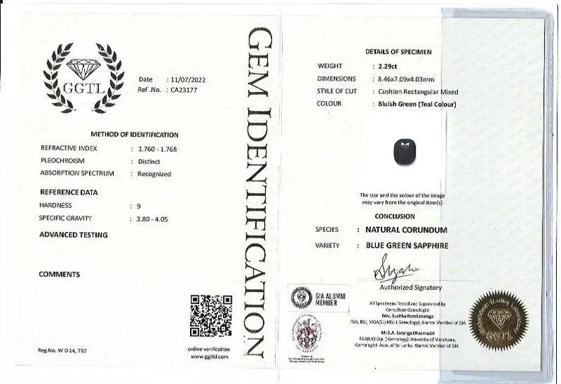 Natural Blue Green Sapphire – 2.29 Carat Cushion Cut 2 Natural Blue Green Sapphire – 2.29 Carat Cushion Cut - Image 2