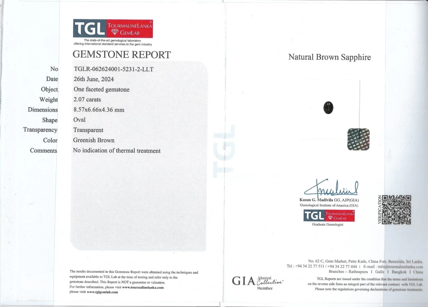 Natural Greenish Brown Sapphire – 2.07 Carat Oval | Unheated | Australian 2 Natural Greenish Brown Sapphire – 2.07 Carat Oval | Unheated | Australian - Image 2