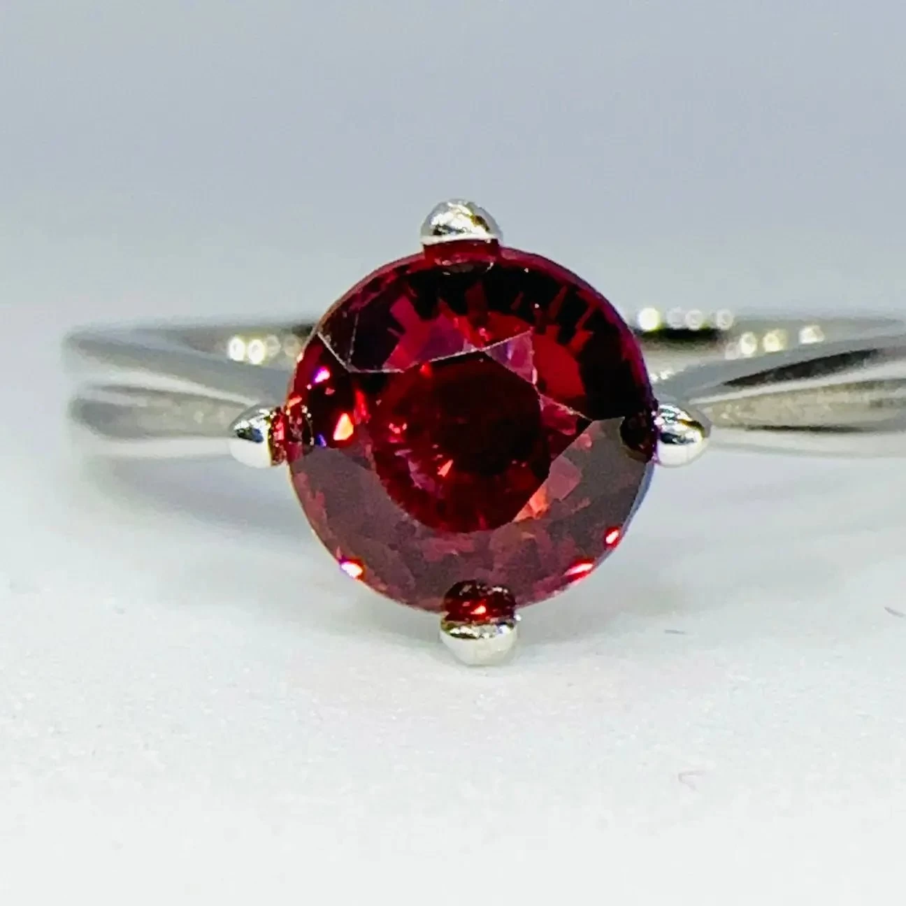 Natural Rhodolite Garnet Solitaire Ring 1 Natural Rhodolite Garnet Solitaire Ring